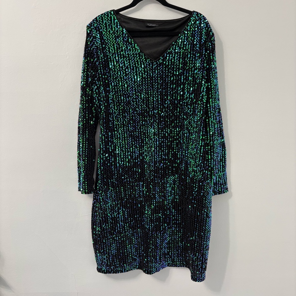IN'VOLAND V Neck Sparkle Stretchy Mini Bodycon Sequin Dress Sz 18W